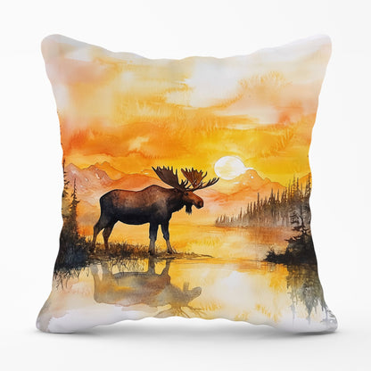 Watercolour Moose At Sunset Cushions