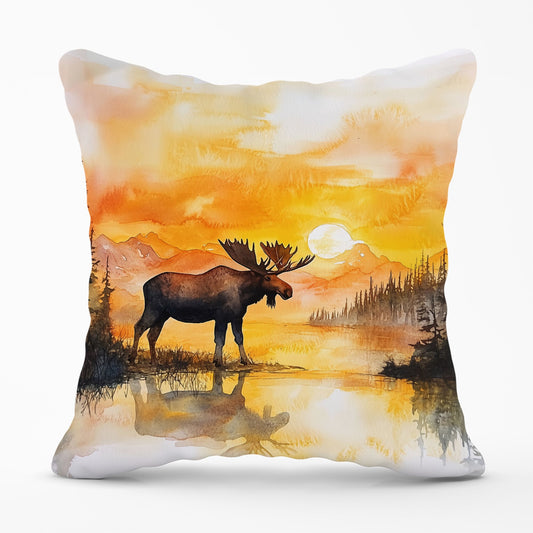 Watercolour Moose At Sunset Cushions