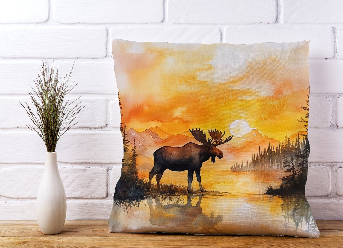 Watercolour Moose At Sunset Cushions