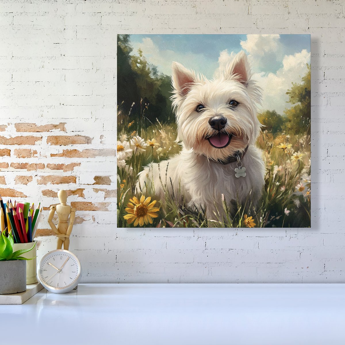 Happy Westie In A Summer Meadow Canvas