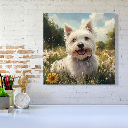 Happy Westie In A Summer Meadow Canvas