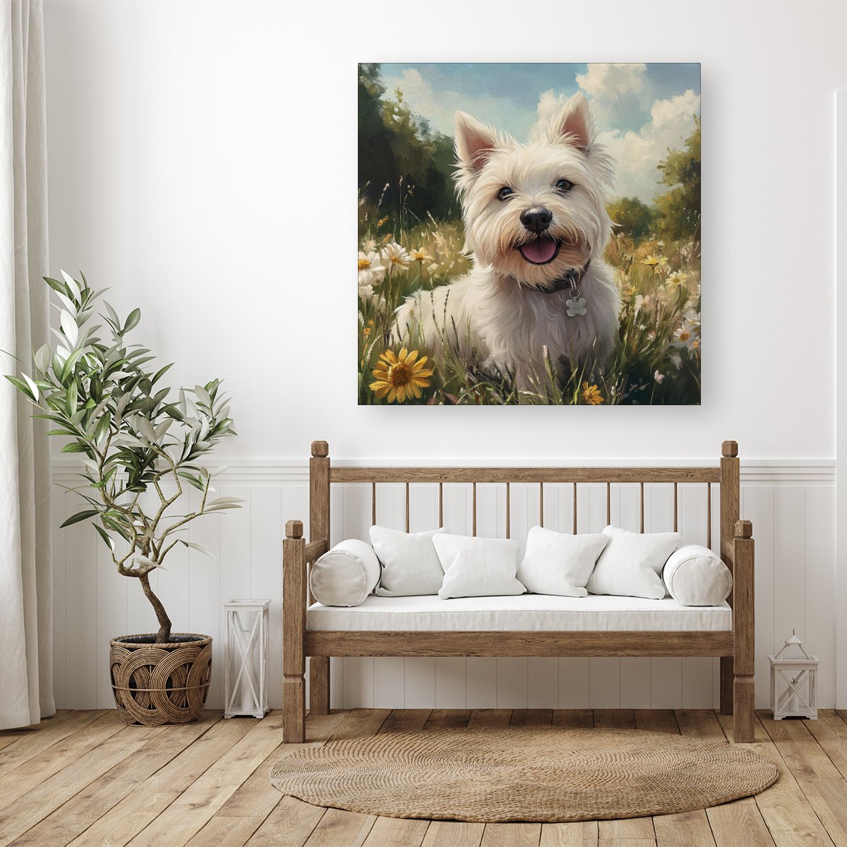 Happy Westie In A Summer Meadow Canvas