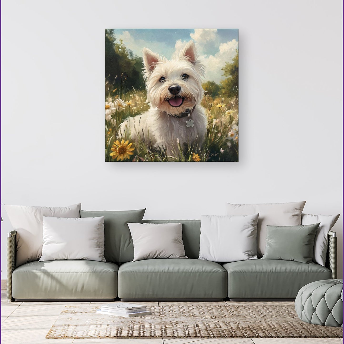 Happy Westie In A Summer Meadow Canvas