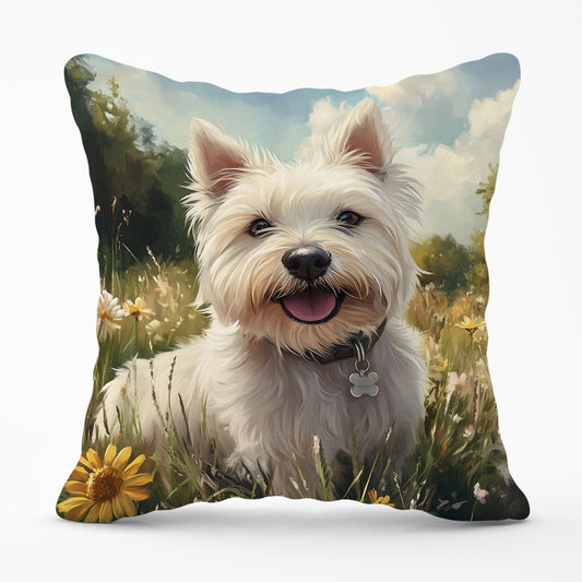 Happy Westie In A Summer Meadow Cushions