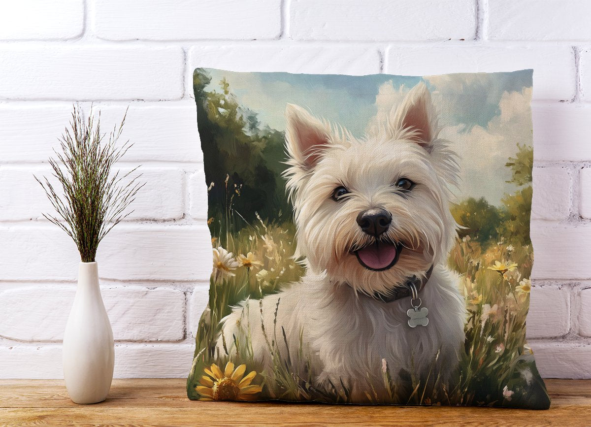 Happy Westie In A Summer Meadow Cushions