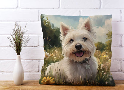 Happy Westie In A Summer Meadow Cushions