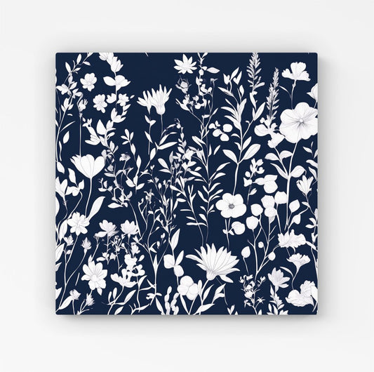 Blue And White Floral Silhouette Canvas