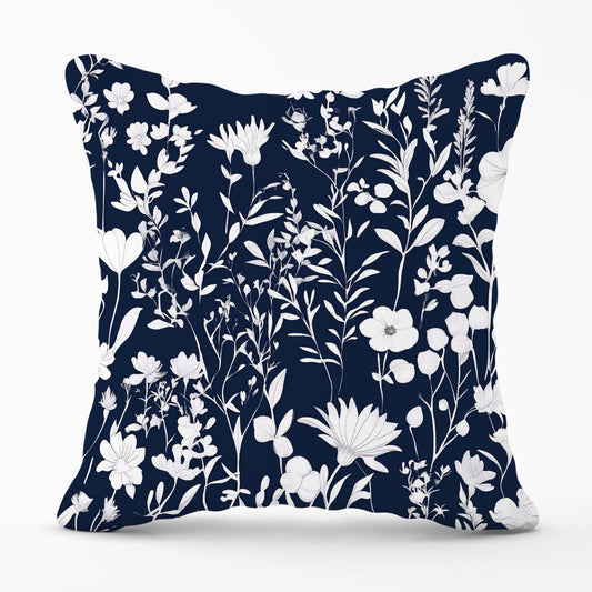 Blue And White Floral Silhouette Cushions
