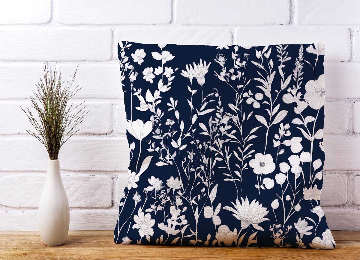 Blue And White Floral Silhouette Cushions