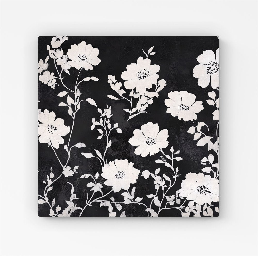 Black And White Floral Silhouette Canvas