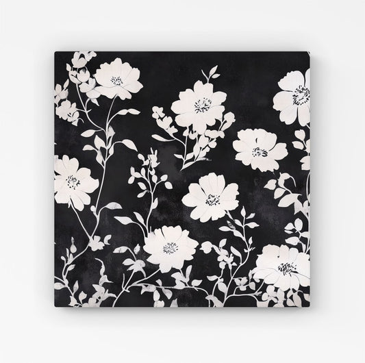 Black And White Floral Silhouette Canvas