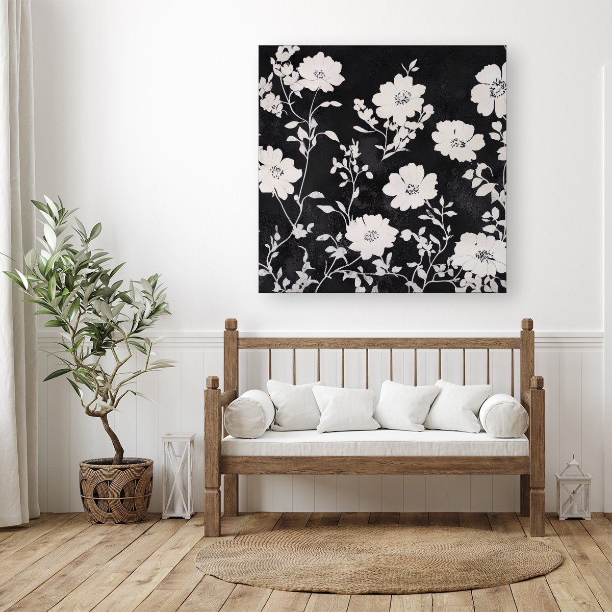 Black And White Floral Silhouette Canvas
