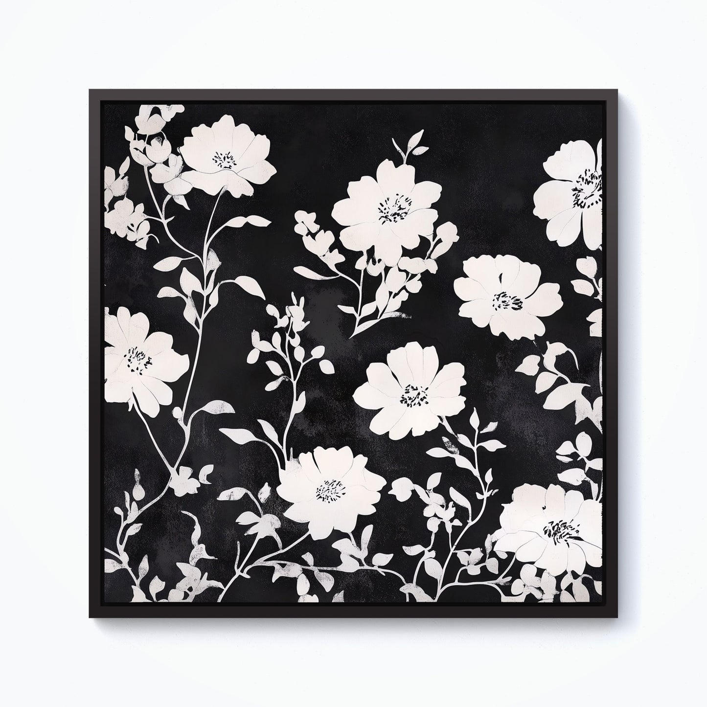 Black And White Floral Silhouette Framed Canvas