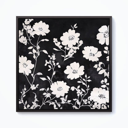 Black And White Floral Silhouette Framed Canvas
