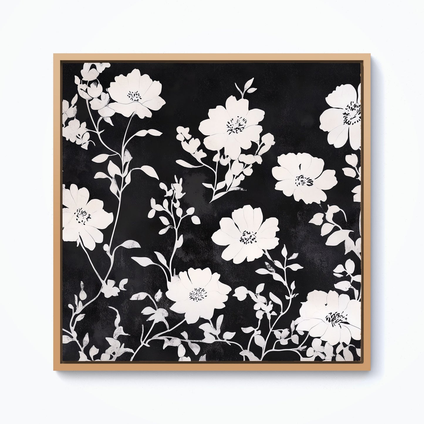 Black And White Floral Silhouette Framed Canvas
