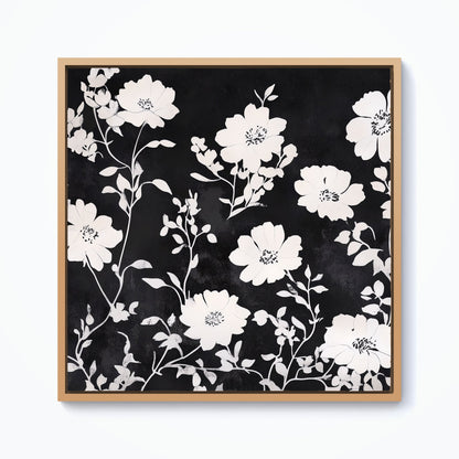 Black And White Floral Silhouette Framed Canvas