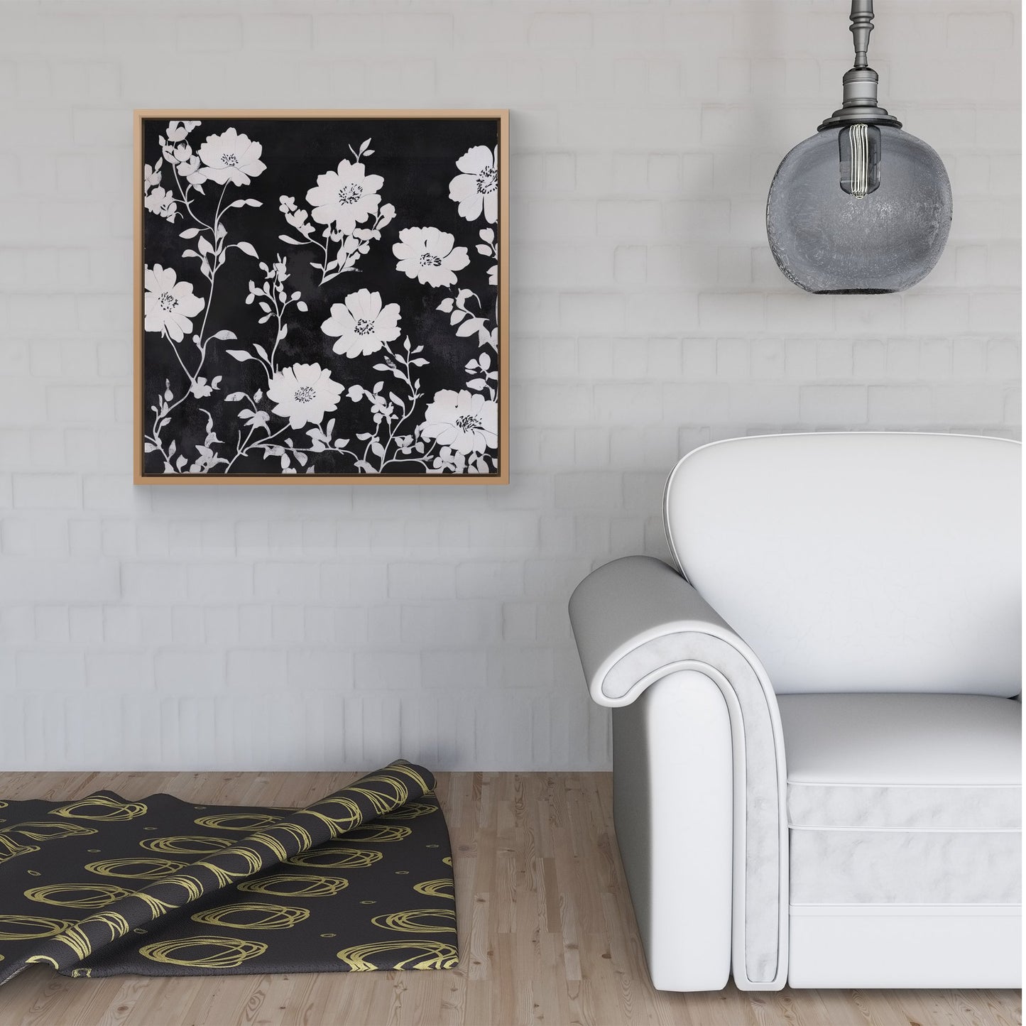 Black And White Floral Silhouette Framed Canvas