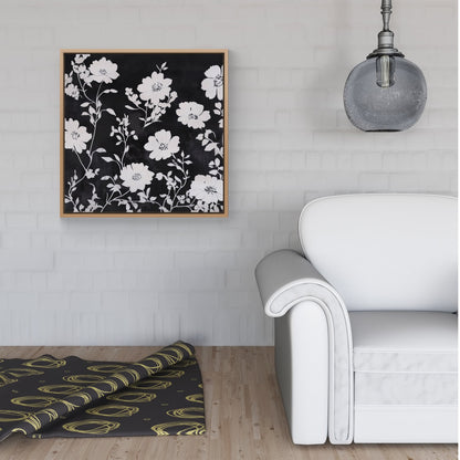 Black And White Floral Silhouette Framed Canvas