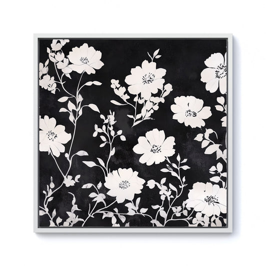 Black And White Floral Silhouette Framed Canvas
