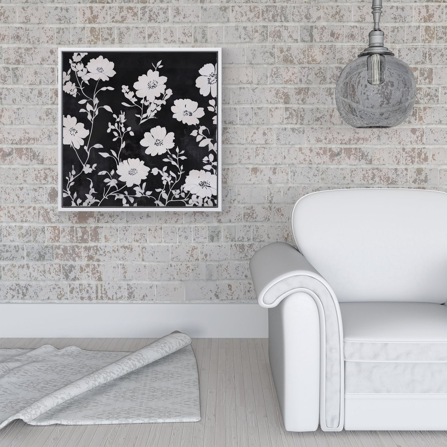 Black And White Floral Silhouette Framed Canvas
