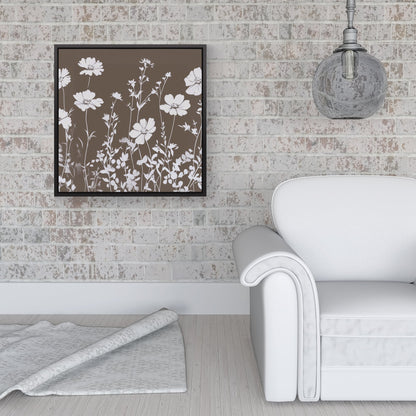 Taupe And White Floral Silhouette Framed Canvas