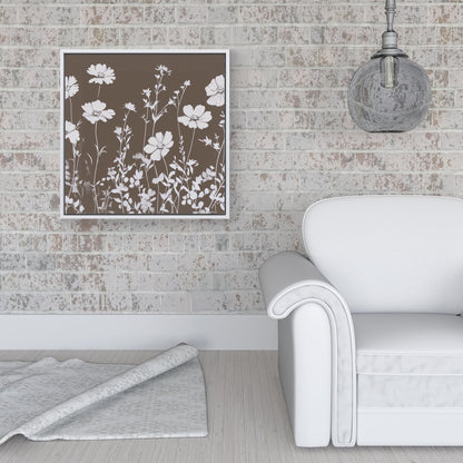 Taupe And White Floral Silhouette Framed Canvas