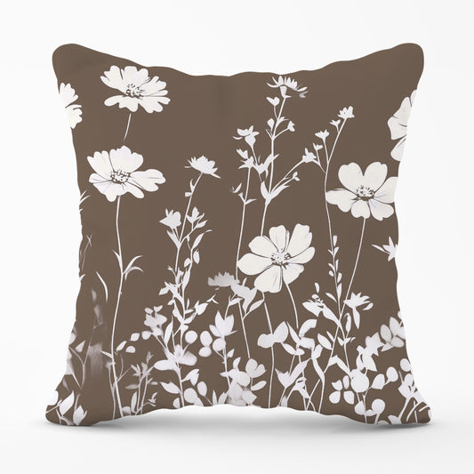 Taupe And White Floral Silhouette Cushions