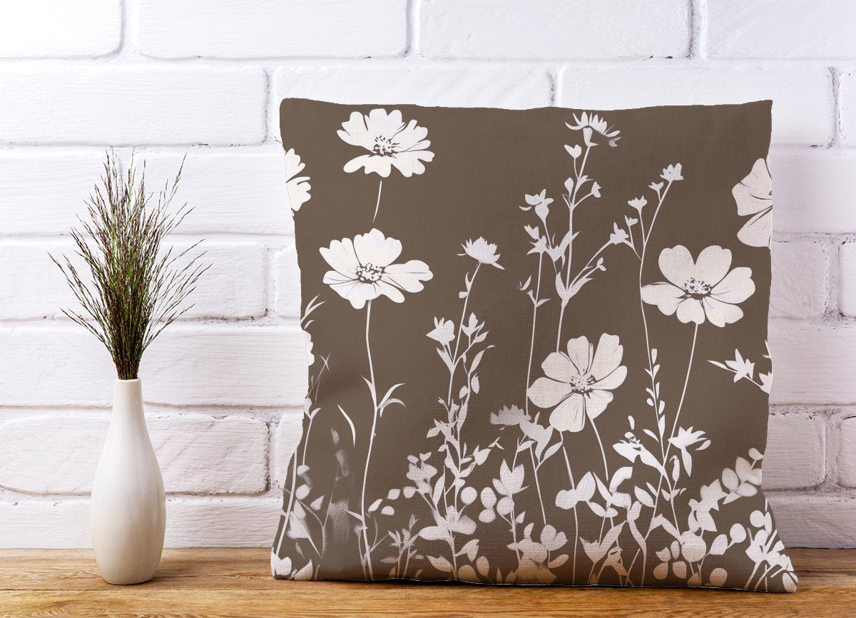 Taupe And White Floral Silhouette Cushions