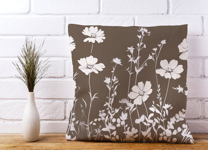 Taupe And White Floral Silhouette Cushions