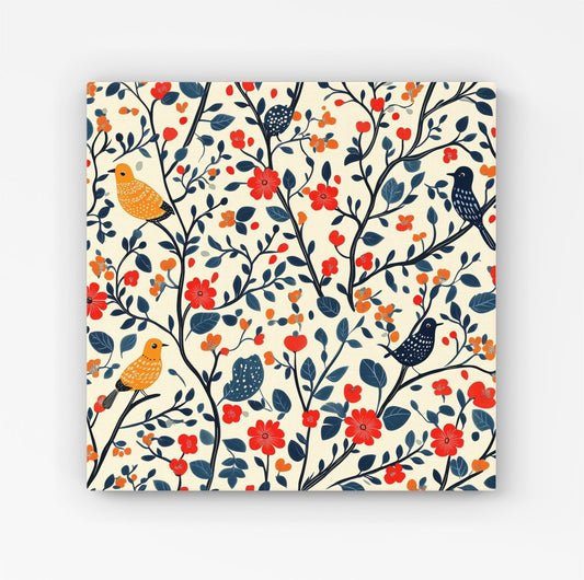 Woodland Birds And Flowers In The Trees Canvas