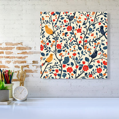 Woodland Birds And Flowers In The Trees Canvas