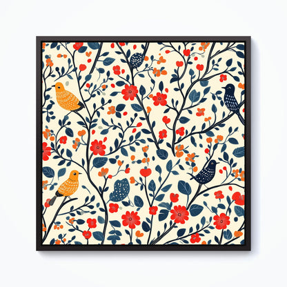 Woodland Birds And Flowers In The Trees Framed Canvas