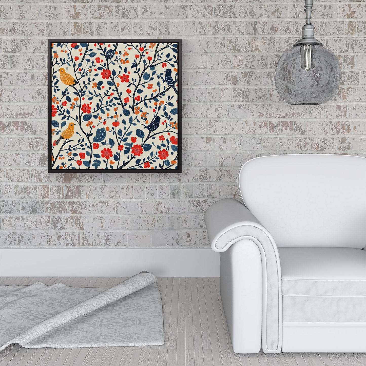 Woodland Birds And Flowers In The Trees Framed Canvas