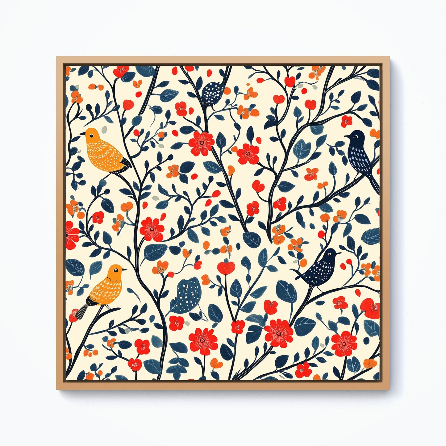 Woodland Birds And Flowers In The Trees Framed Canvas