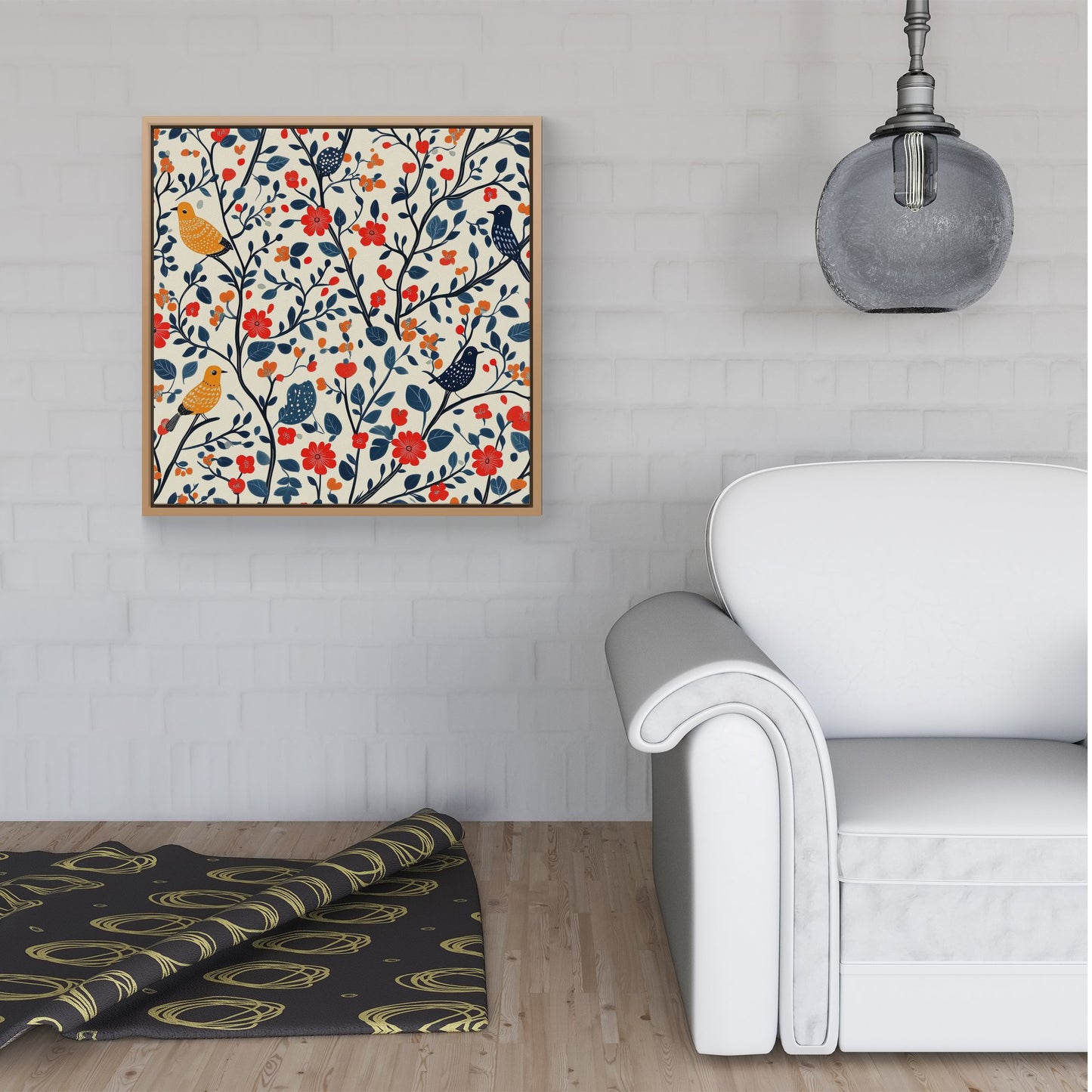 Woodland Birds And Flowers In The Trees Framed Canvas