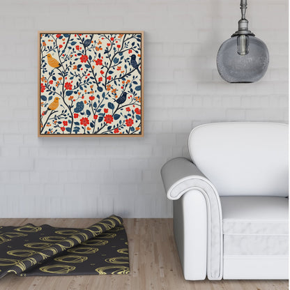 Woodland Birds And Flowers In The Trees Framed Canvas