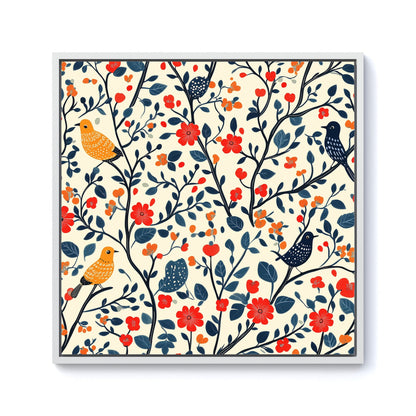 Woodland Birds And Flowers In The Trees Framed Canvas