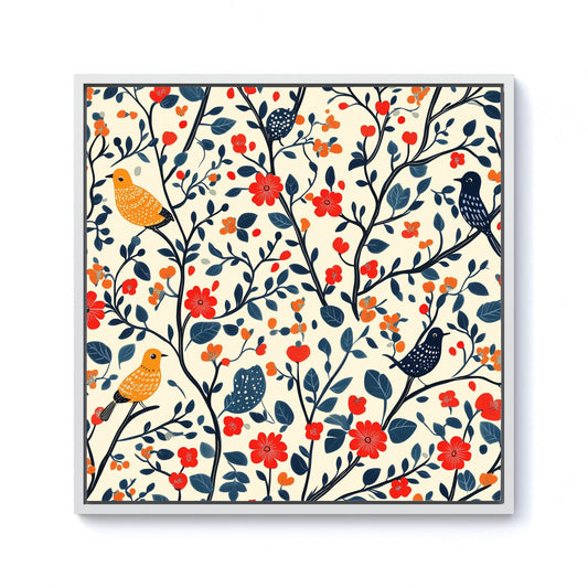 Woodland Birds And Flowers In The Trees Framed Canvas