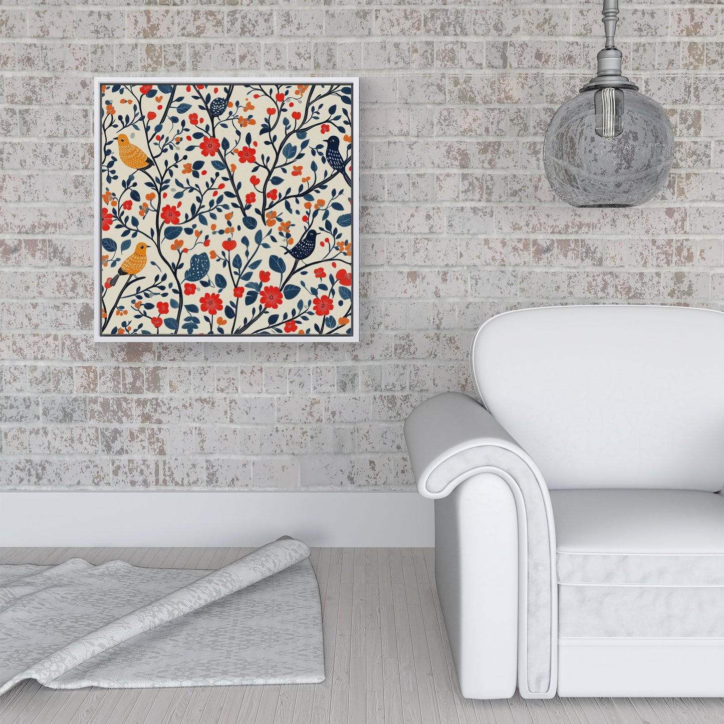 Woodland Birds And Flowers In The Trees Framed Canvas