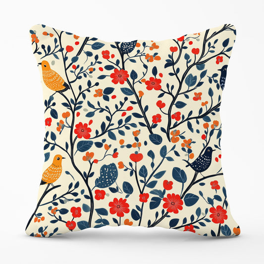 Woodland Birds And Flowers In The Trees Cushions