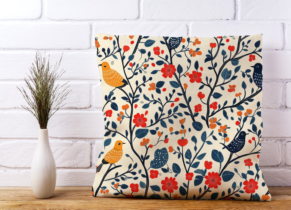 Woodland Birds And Flowers In The Trees Cushions