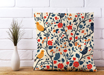 Woodland Birds And Flowers In The Trees Cushions