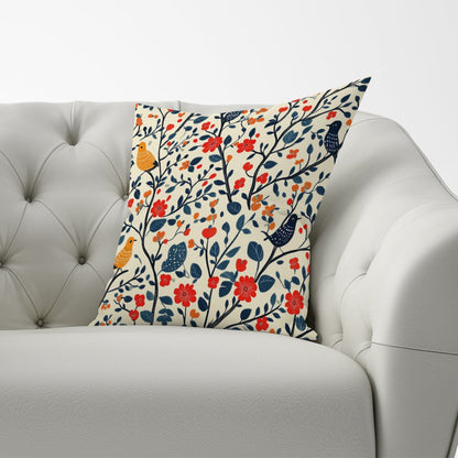 Woodland Birds And Flowers In The Trees Cushions