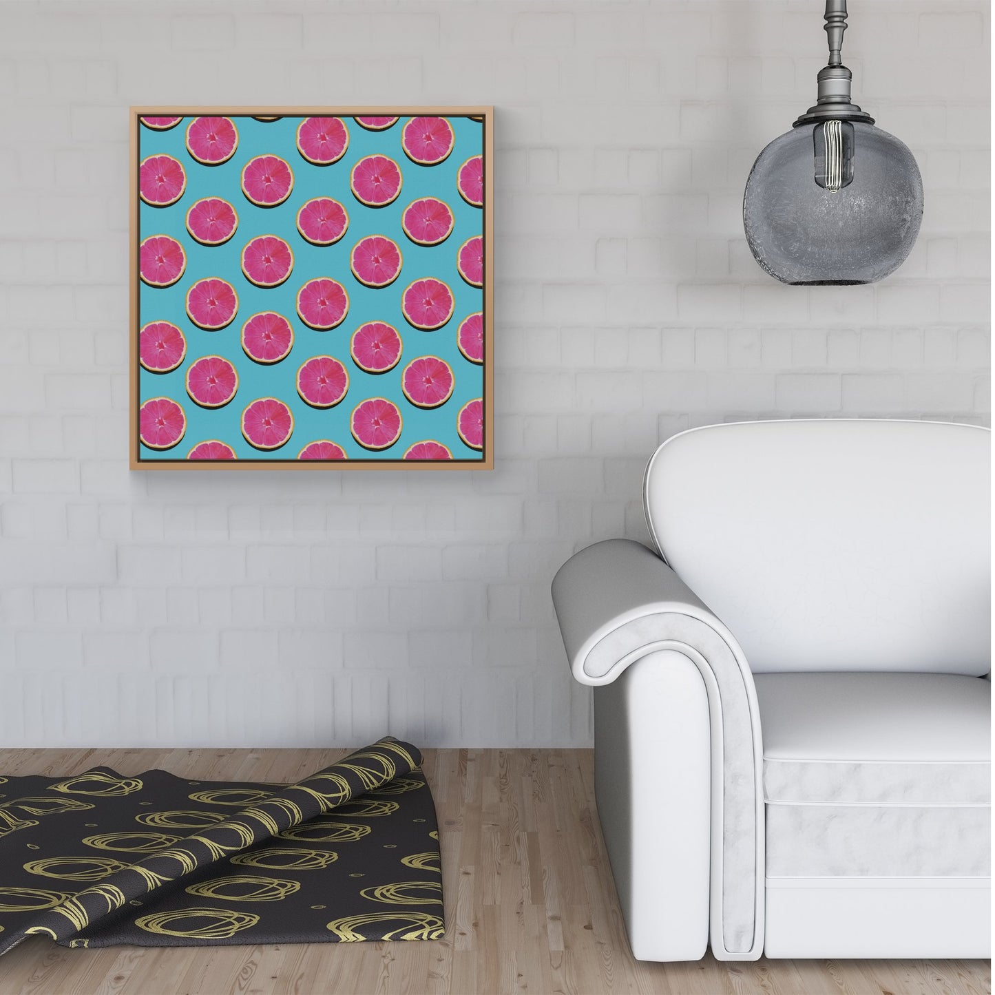 Fruity Pattern Of Pink Grapefruit Framed Canvas