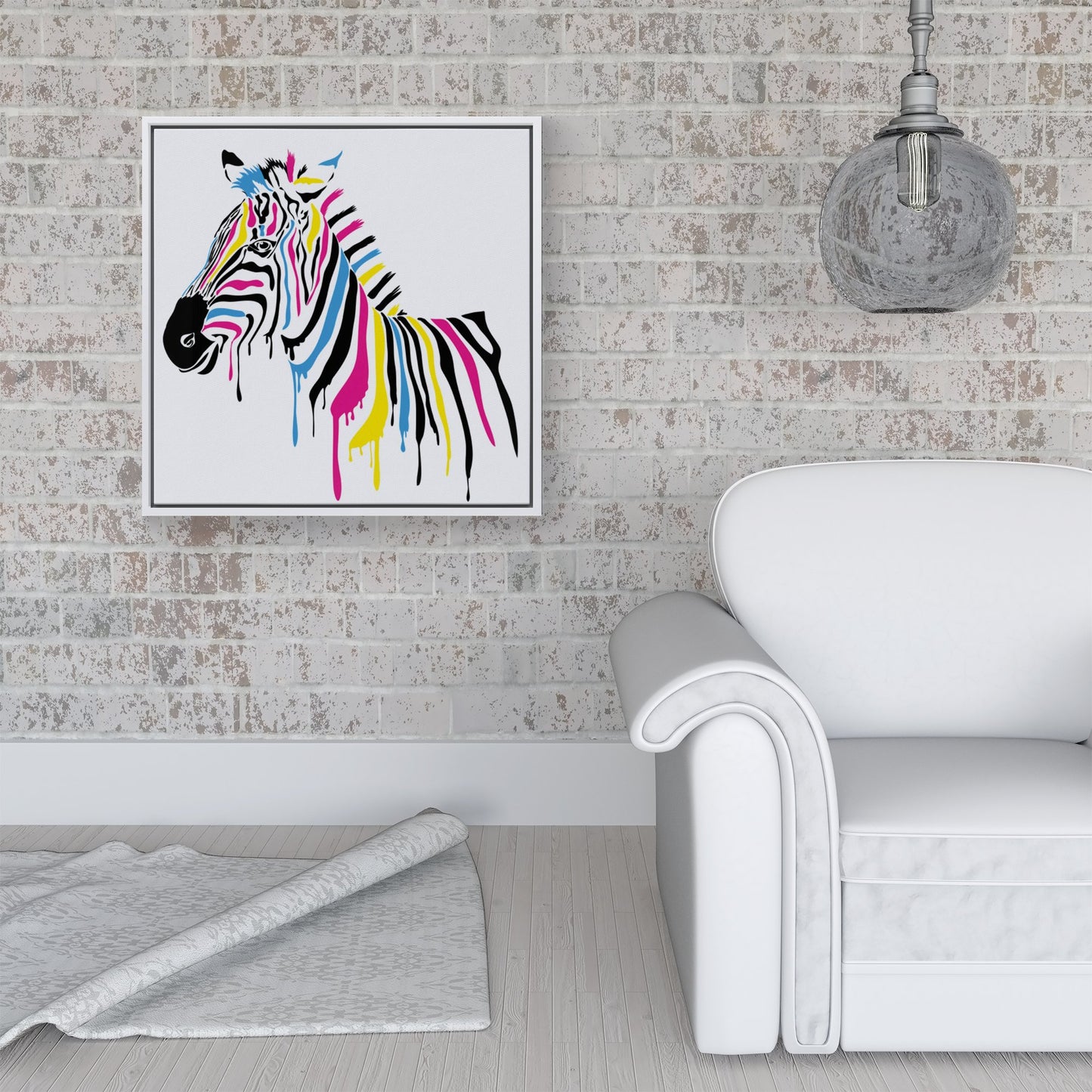 Multi Coloured Zebra Framed Canvas