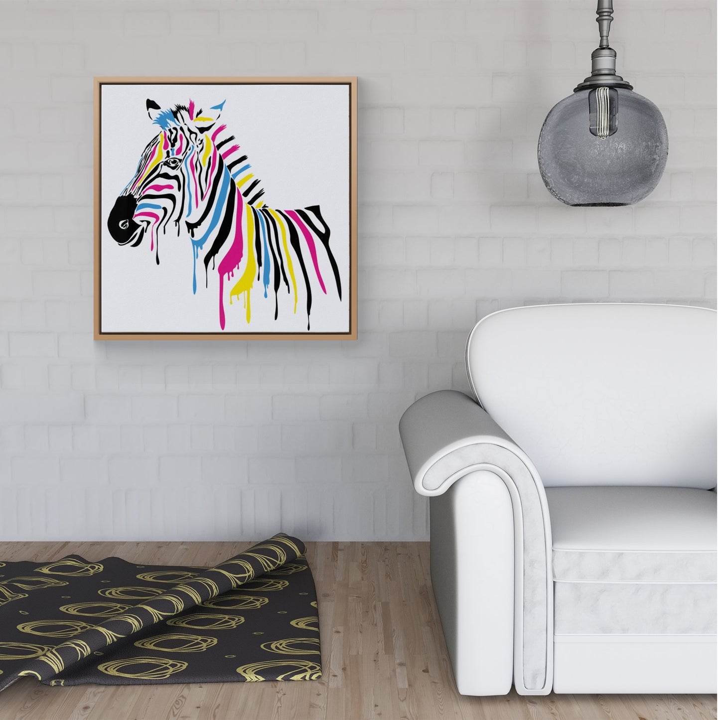 Multi Coloured Zebra Framed Canvas