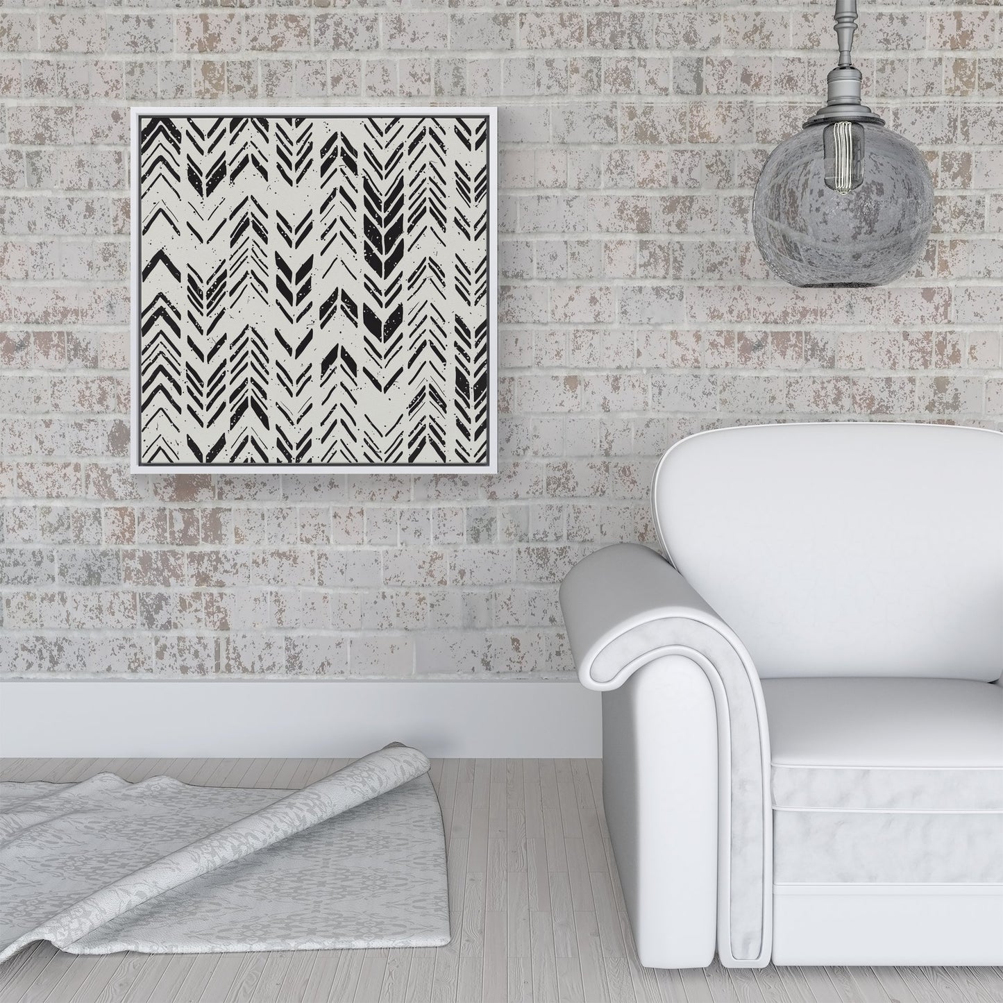 Hand Drawn Chevron Pattern Framed Canvas