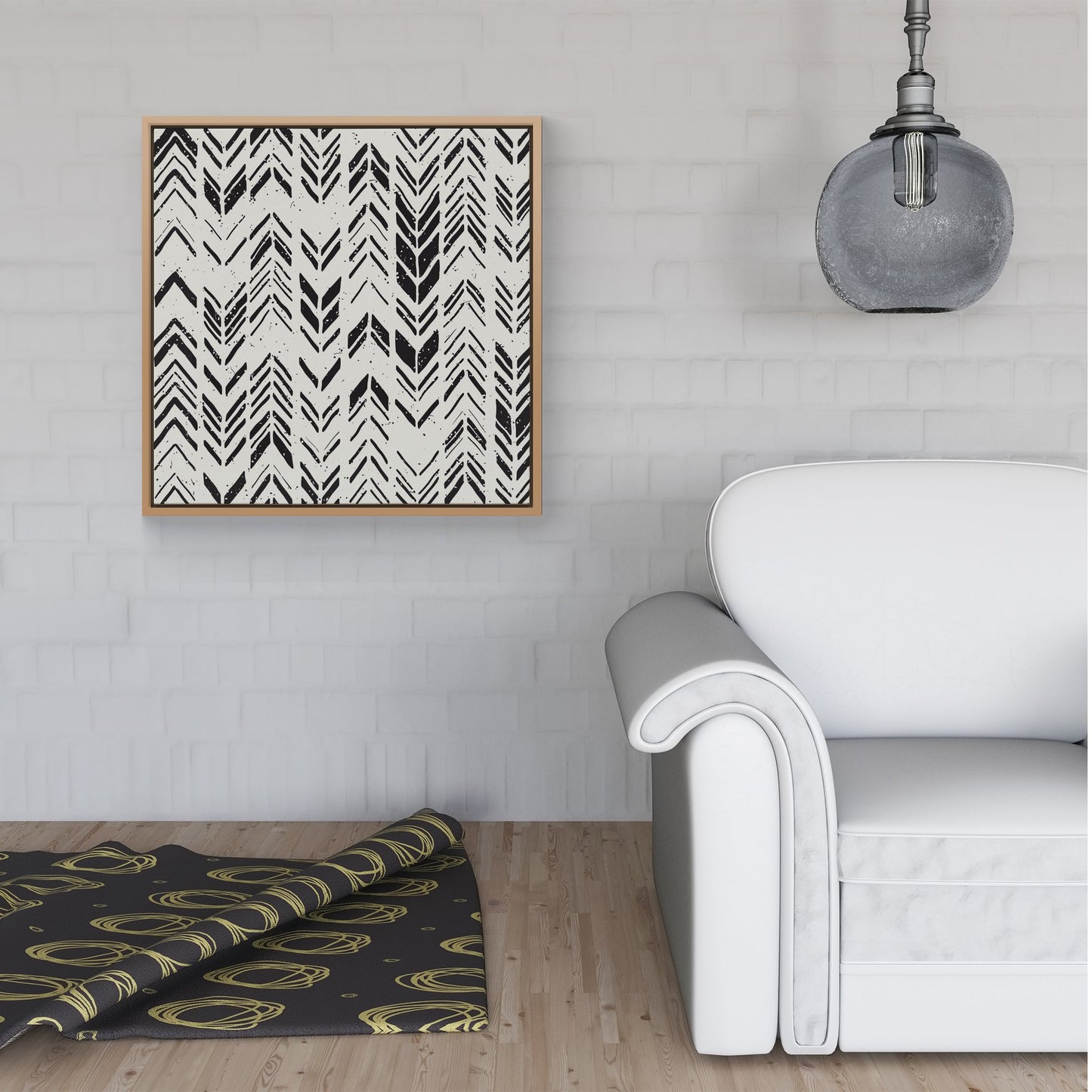 Hand Drawn Chevron Pattern Framed Canvas
