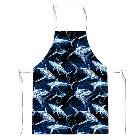 Hand Drawn Shark Pattern Apron