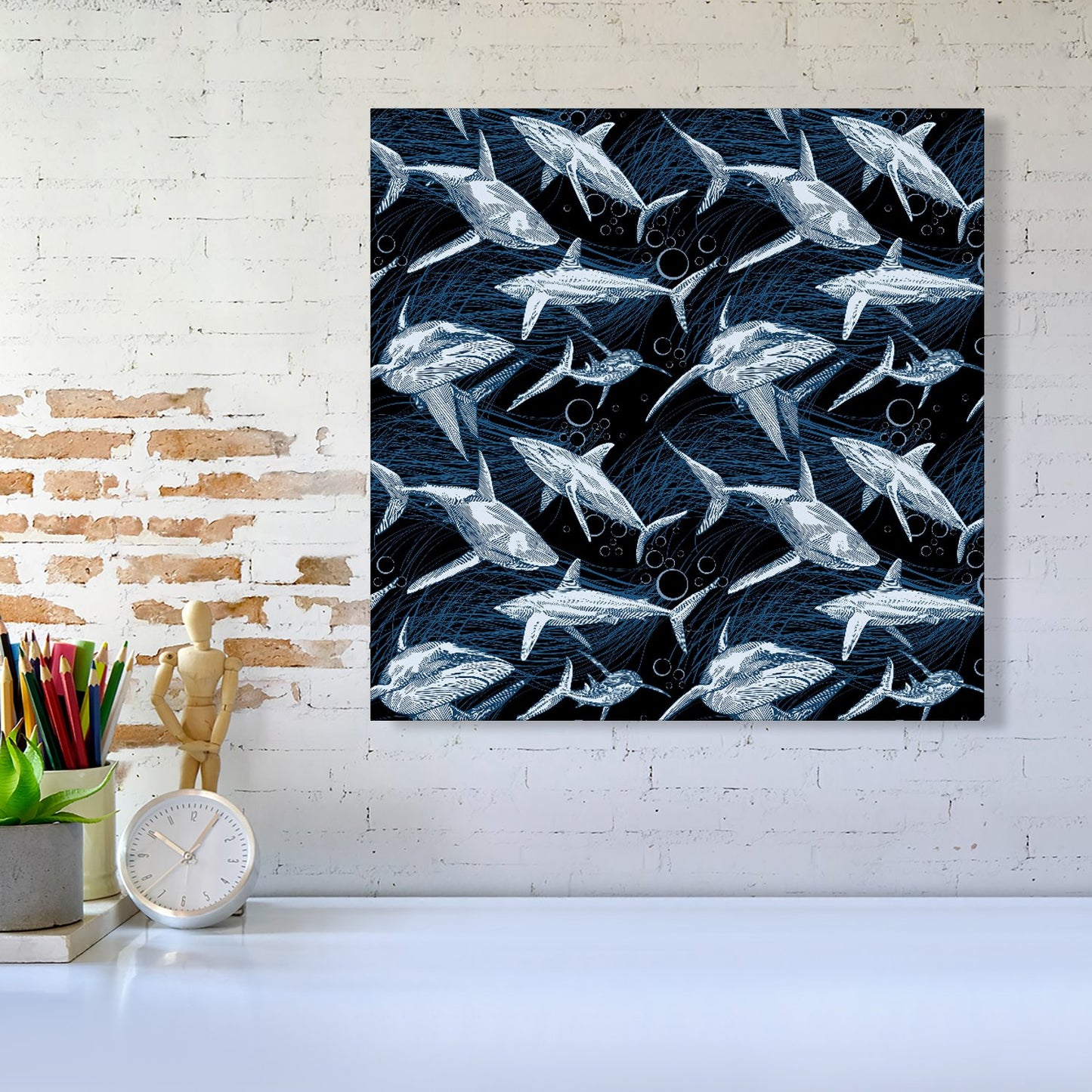 Hand Drawn Shark Pattern Canvas